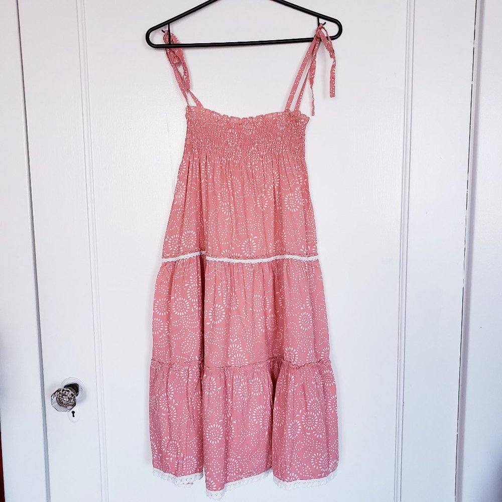 Shyde Paris Coral Paisley Print Cotton Smock Tiered Dress